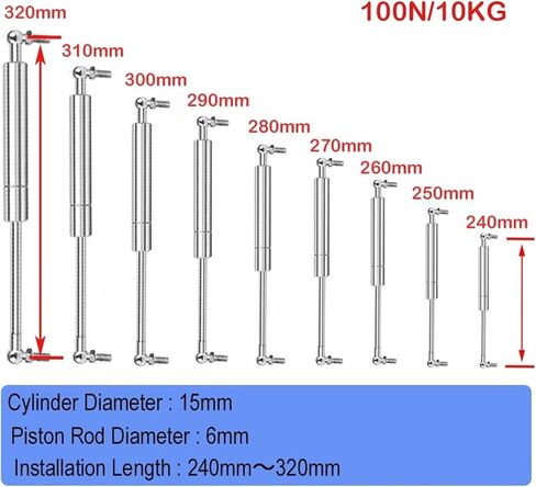 1 PC 240mm-320mm 100n/10kg 304 معدات الفولاذ المقاوم للصدأ الآلية الغذائية الدعم الهيدروليكي ربيع اليخوت الهوائية (15-6-120-320) in Saudi Arabia