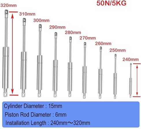 1 PC 240mm-320mm 50n/5kg 304 Stainshet Hydraulic Support Equipment Machinery Machinery Machinery Pnumatic Pring (15-6-90-250) in Saudi Arabia