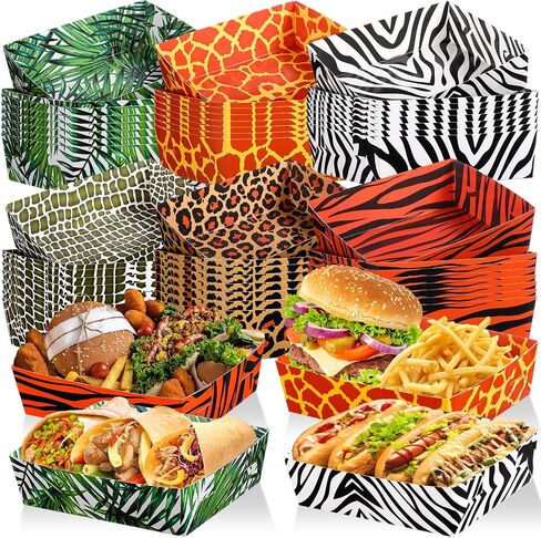 Tioncy 48 Pack Safari Animal Party Paper Food Trays 5 lb Zoo Large Nacho Boats Disposable Snack Trays for Burger Fries Hot Dog BBQ for Baby Shower Wild Animal Jungle Party Safari in Saudi Arabia