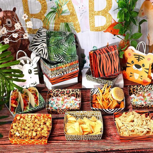 Tioncy 48 Pack Safari Animal Party Paper Food Trays 5 lb Zoo Large Nacho Boats Disposable Snack Trays for Burger Fries Hot Dog BBQ for Baby Shower Wild Animal Jungle Party Safari in Saudi Arabia