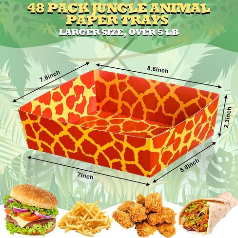 Tioncy 48 Pack Safari Animal Party Paper Food Trays 5 lb Zoo Large Nacho Boats Disposable Snack Trays for Burger Fries Hot Dog BBQ for Baby Shower Wild Animal Jungle Party Safari in Saudi Arabia