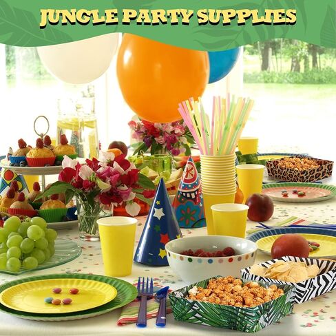 Tioncy 48 Pack Safari Animal Party Paper Food Trays 5 lb Zoo Large Nacho Boats Disposable Snack Trays for Burger Fries Hot Dog BBQ for Baby Shower Wild Animal Jungle Party Safari in Saudi Arabia