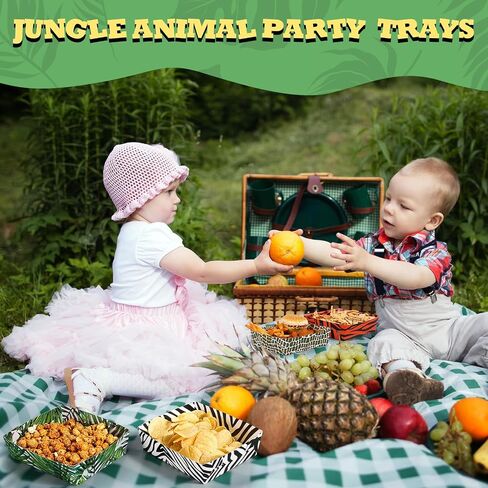 Tioncy 48 Pack Safari Animal Party Paper Food Trays 5 lb Zoo Large Nacho Boats Disposable Snack Trays for Burger Fries Hot Dog BBQ for Baby Shower Wild Animal Jungle Party Safari in Saudi Arabia