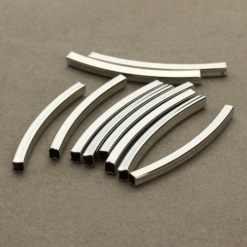 30pcs Silvery Color Smooth Square Brass Curved Tube Spacer Beads Tube Connectors 40mm X 2mm in Kuwait