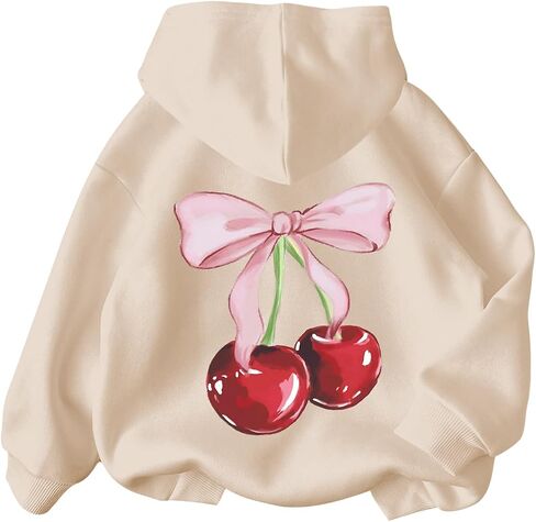 WDIRARA Girl's Cherry Graphic Hoodie Long Sleeve Hooded Sweatshirt Cute Pullovers Tops in Saudi Arabia