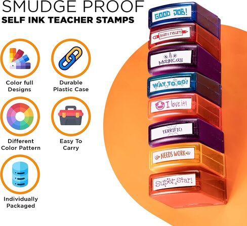 Teacher Stamps for Classroom Grading 8PCS – Rectangular Self Inking Colorful Set for Teachers Gifts with Motivational Encouraging Messages –Homeschool & Teacher Supplies in Saudi Arabia