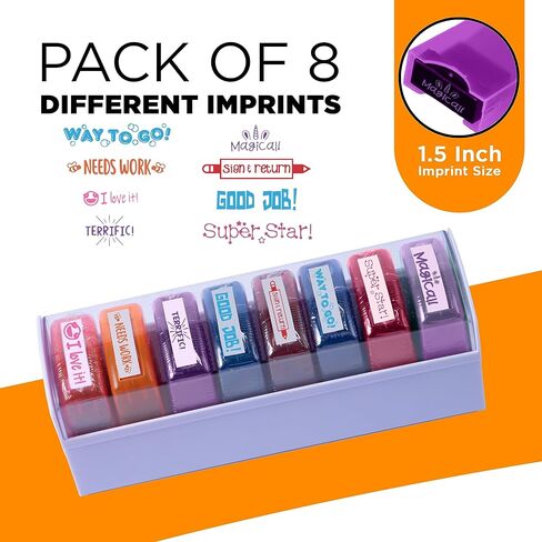 Teacher Stamps for Classroom Grading 8PCS – Rectangular Self Inking Colorful Set for Teachers Gifts with Motivational Encouraging Messages –Homeschool & Teacher Supplies in Saudi Arabia