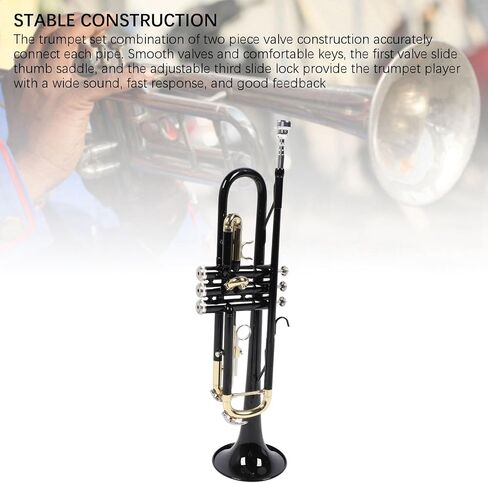 Alomejor Bb Trumpet, Professional Black Brass Instrument with Polished Mouthpiece Valves Standard Beginner Trumpet Set for School Band and Jazz Performance in Saudi Arabia