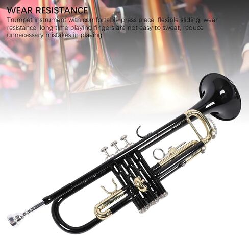 Alomejor Bb Trumpet, Professional Black Brass Instrument with Polished Mouthpiece Valves Standard Beginner Trumpet Set for School Band and Jazz Performance in Saudi Arabia
