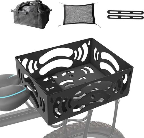 Bike Basket Rear - Large Bike Baskets for Maximum Load 130LB, Structurally Sound Easy to Install Iron Panel with Waterproof Liner and Cargo Net - Durable&Flex-Resistant Ebike Rear Basket in Saudi Arabia