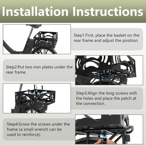 Bike Basket Rear - Large Bike Baskets for Maximum Load 130LB, Structurally Sound Easy to Install Iron Panel with Waterproof Liner and Cargo Net - Durable&Flex-Resistant Ebike Rear Basket in Saudi Arabia