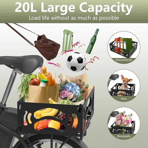Bike Basket Rear - Large Bike Baskets for Maximum Load 130LB, Structurally Sound Easy to Install Iron Panel with Waterproof Liner and Cargo Net - Durable&Flex-Resistant Ebike Rear Basket in Saudi Arabia