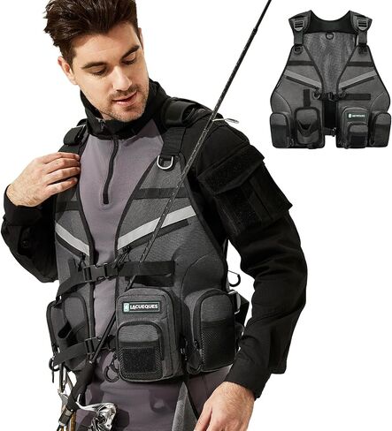 Professional Adjustable Fly Fishing Vest for Men and Women – 10+ Pockets, Back Mesh Panel, Rod Holders, Reflective Strips, Hook & Float Storage in Saudi Arabia