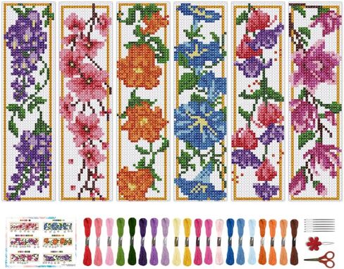 BEUNITONE 6 PCS Cross Stitch Stitch Kit for Beginner Vintage Flower Hand Hand Kit مع تعليمات الطائر الطنان مرجعية للتطريز المصنوعة يدويًا لمحبي الكتب الحرف DIY 8.5'x3 '' ' in Saudi Arabia