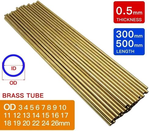 Brass Tube 0.5mm Wall Thickness 2mm 26mm OD 300mm 500mm Length Straight Tubing Modeling(OD 9.5 x ID 8.5mm) in Saudi Arabia