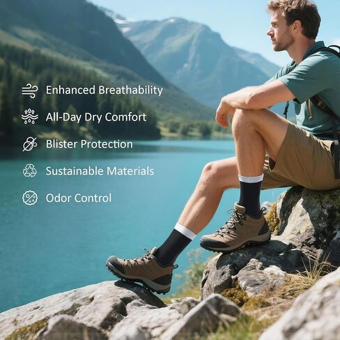 Hiking Socks 2-Pack - Moisture-Wicking & Anti-Blister for Men & Women | Quick-Dry, 3D Arch Support, Odor Control in Kuwait