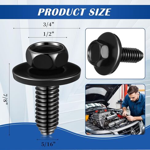 Shimeyao 60 PCS 5/16 "-18 × 7/8" مسامير جسم رأس سداسية سدرية ، السحابات المعدنية السوداء للشاحنات Fender Bolt in Saudi Arabia