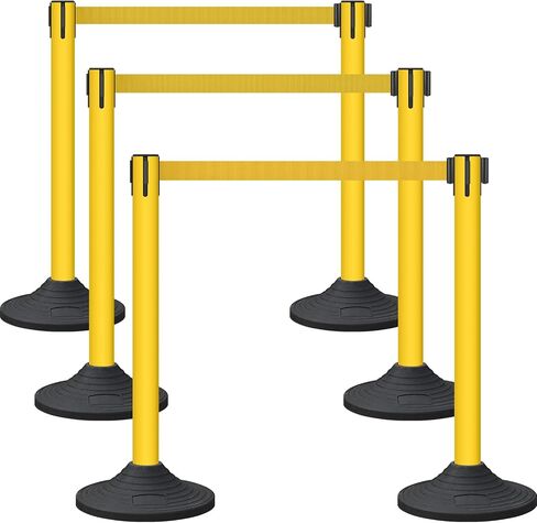 6 Pack Precium Control Control Set ، 40 "H lextor post مع حزام قابل للسحب 10 أقدام ، قاعدة شاقة ، حواجز حبل أمان لقائمة انتظار حركة المرور (قاعدة مطاطية ثقيلة ، أصفر) in Kuwait