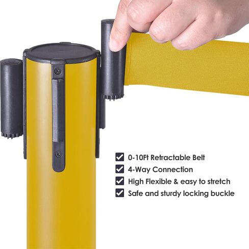 6 Pack Precium Control Control Set ، 40 "H lextor post مع حزام قابل للسحب 10 أقدام ، قاعدة شاقة ، حواجز حبل أمان لقائمة انتظار حركة المرور (قاعدة مطاطية ثقيلة ، أصفر) in Kuwait