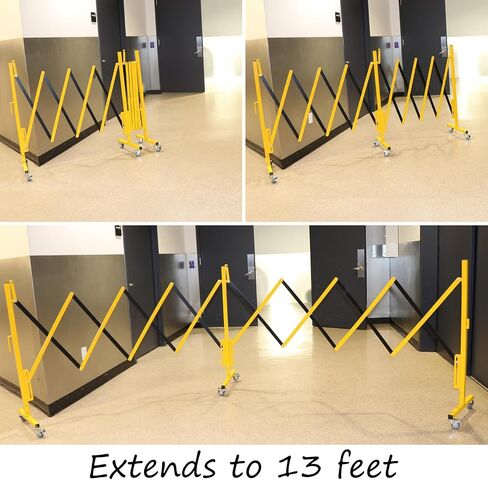 SmartSign Steel Expandable Barricade with Wheels, 13 feet, Retractable Traffic Fence, 42-1/8 inch High Barricade for Crowd Control, Folding Mobile Security Gate, Yellow/Black in Saudi Arabia