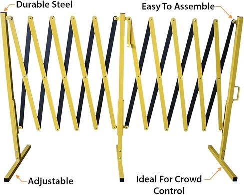 SmartSign Steel Expandable Barricade with Wheels, 13 feet, Retractable Traffic Fence, 42-1/8 inch High Barricade for Crowd Control, Folding Mobile Security Gate, Yellow/Black in Saudi Arabia