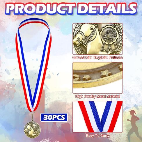 Remuuly 30 Pcs Award Medals Bulk 2'' Gold Trophy Award Winner Metal First Place with Neck Ribbons Award Prize Gift for Tournaments Match Sports Competition Teams Adult in Saudi Arabia
