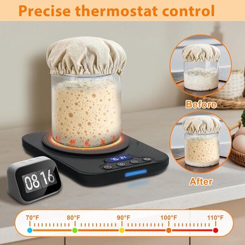 Sourdough Starter Warmer – Precise Thermostat (70-110°F), Intelligent Memory & 24H Timer Function for Home Baking & Fermented Dough (White) in Kuwait