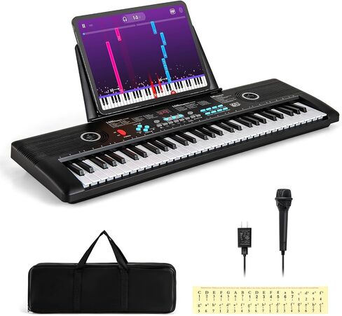 Costzon 61 Key Keyboard Piano, Electric Digital Piano Keyboard with Microphone, Music Stand, Keynote Stickers & Carrying Bag, Portable Keyboard Piano for Beginners Adults in Saudi Arabia