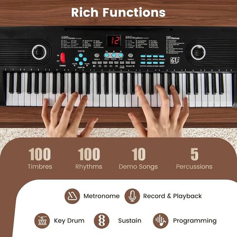 Costzon 61 Key Keyboard Piano, Electric Digital Piano Keyboard with Microphone, Music Stand, Keynote Stickers & Carrying Bag, Portable Keyboard Piano for Beginners Adults in Saudi Arabia
