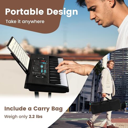 Costzon 61 Key Keyboard Piano, Electric Digital Piano Keyboard with Microphone, Music Stand, Keynote Stickers & Carrying Bag, Portable Keyboard Piano for Beginners Adults in Saudi Arabia