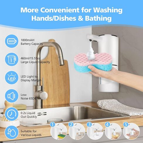 موزع الصابون السائل التلقائي ، 15.55 أوقية/460 مل USB C موزع الصابون القابل لإعادة الشحن ، 5 ضبط حجم موزع اليدين بلا لمس ، مضخة مقاومة للمستشعر للحركة للمطبخ الحمام (أسود) in Kuwait