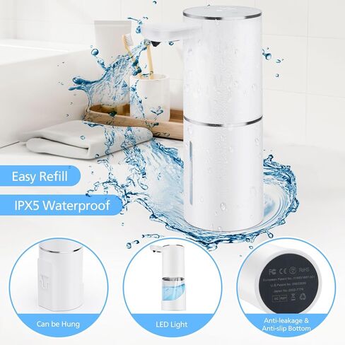 موزع الصابون السائل التلقائي ، 15.55 أوقية/460 مل USB C موزع الصابون القابل لإعادة الشحن ، 5 ضبط حجم موزع اليدين بلا لمس ، مضخة مقاومة للمستشعر للحركة للمطبخ الحمام (أسود) in Kuwait