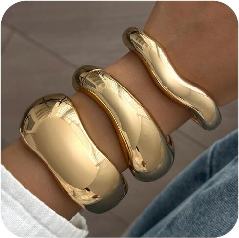 Chunky Gold Bangle Bracelets for Women Trendy Silver Irregular Statement Cuff Bracelets Stack Wide Wire Minimalist Fashion Jewelry in Kuwait