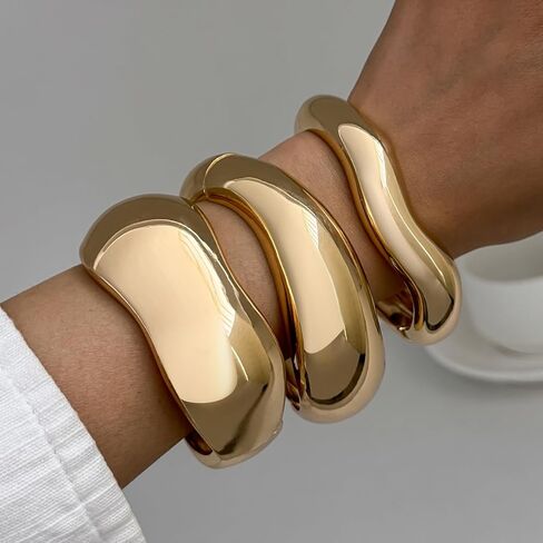 Chunky Gold Bangle Bracelets for Women Trendy Silver Irregular Statement Cuff Bracelets Stack Wide Wire Minimalist Fashion Jewelry in Kuwait