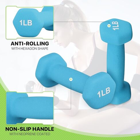 Neoprene Coated Dumbbell Hand Weights Set – 1LB, 2LB, 3LB, 5LB Pairs for Strength Training and Home Workouts, Hex Shape for Stability and Non-Slip Grip in Saudi Arabia