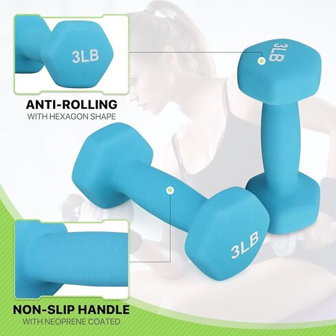 Neoprene Coated Dumbbell Hand Weights Set – 1LB, 2LB, 3LB, 5LB Pairs for Strength Training and Home Workouts, Hex Shape for Stability and Non-Slip Grip in Saudi Arabia