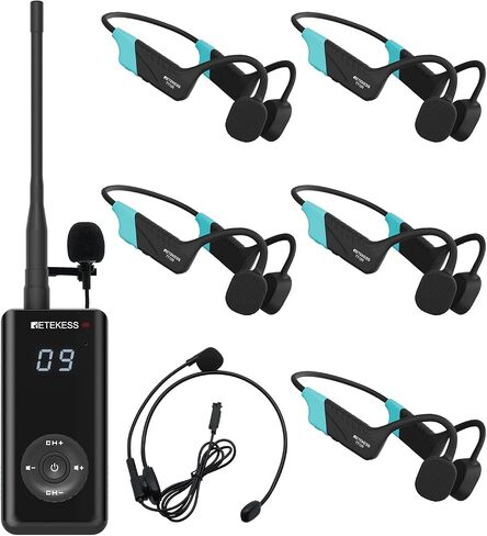 RETEKESS TT120 COMMATION COMMIATOR ، IP68 سماعات السباحة المقاومة للماء ، توصيل العظام ، 120 متر ، وحدة الاتصال اللاسلكية تحت الماء لتدريب السباحة (1 جهاز الإرسال 5 مستقبلات) in Kuwait