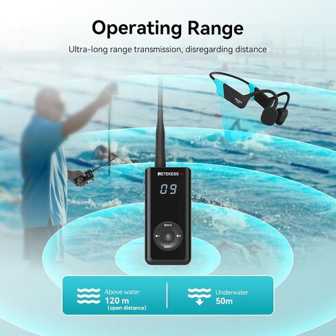RETEKESS TT120 COMMATION COMMIATOR ، IP68 سماعات السباحة المقاومة للماء ، توصيل العظام ، 120 متر ، وحدة الاتصال اللاسلكية تحت الماء لتدريب السباحة (1 جهاز الإرسال 5 مستقبلات) in Kuwait