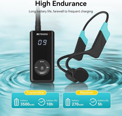 RETEKESS TT120 COMMATION COMMIATOR ، IP68 سماعات السباحة المقاومة للماء ، توصيل العظام ، 120 متر ، وحدة الاتصال اللاسلكية تحت الماء لتدريب السباحة (1 جهاز الإرسال 5 مستقبلات) in Kuwait