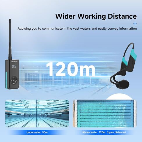 RETEKESS TT120 COMMATION COMMIATOR ، IP68 سماعات السباحة المقاومة للماء ، توصيل العظام ، 120 متر ، وحدة الاتصال اللاسلكية تحت الماء لتدريب السباحة (1 جهاز الإرسال 5 مستقبلات) in Kuwait