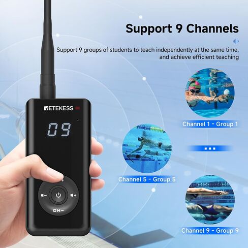 RETEKESS TT120 COMMATION COMMIATOR ، IP68 سماعات السباحة المقاومة للماء ، توصيل العظام ، 120 متر ، وحدة الاتصال اللاسلكية تحت الماء لتدريب السباحة (1 جهاز الإرسال 5 مستقبلات) in Kuwait