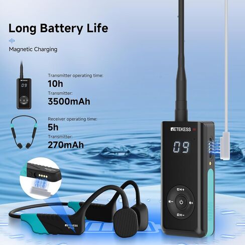 RETEKESS TT120 COMMATION COMMIATOR ، IP68 سماعات السباحة المقاومة للماء ، توصيل العظام ، 120 متر ، وحدة الاتصال اللاسلكية تحت الماء لتدريب السباحة (1 جهاز الإرسال 5 مستقبلات) in Kuwait