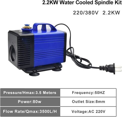 2.2KW ER20 مجموعة مغزل مبردة 2.2 كيلو وات وعاكس و 80 مم ومضخة المياه 80W (380 فولت ، 3pcs الصلب) in Saudi Arabia