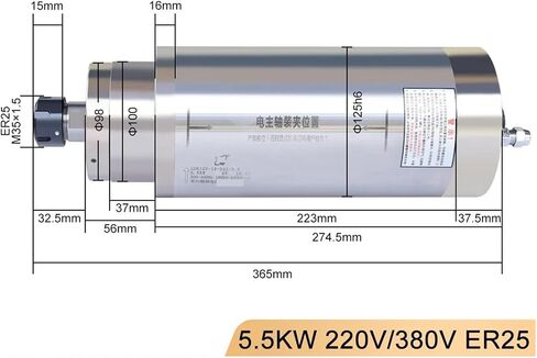 5.5kw قطر محرك المغزل 125 مم ER25 تشاك ماء التبريد عزم الدوران العالي (380 فولت) in Saudi Arabia