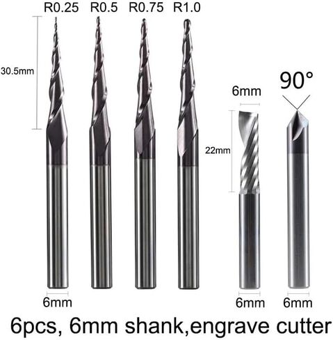 3.175mm 6.35mm 6 مم شانك CNC CANC Carbide نقش البتات طحن قطع الأعمال الخشبية مجموعة أجهزة التوجيه لنحت أدوات الخشب (6 مم set-2-6pcs) in Kuwait