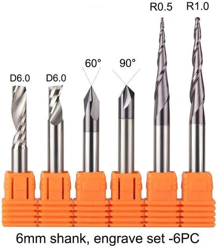 3.175mm 6.35mm 6 مم شانك CNC CANC Carbide نقش البتات طحن قطع الأعمال الخشبية مجموعة أجهزة التوجيه لنحت أدوات الخشب (6 مم set-2-6pcs) in Kuwait