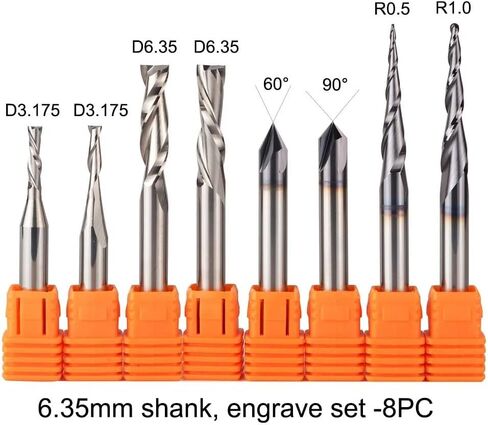 3.175mm 6.35mm 6 مم شانك CNC CANC Carbide نقش البتات طحن قطع الأعمال الخشبية مجموعة أجهزة التوجيه لنحت أدوات الخشب (6 مم set-2-6pcs) in Kuwait