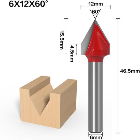 6mm Shank V Bit CNC Solid Carbide End Mill Tungsten Steel Woodworking Milling Cutter 3D Wood MDF Router Bit 60 90 120 150 Degrees(15) in Kuwait
