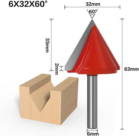 6mm Shank V Bit CNC Solid Carbide End Mill Tungsten Steel Woodworking Milling Cutter 3D Wood MDF Router Bit 60 90 120 150 Degrees(15) in Kuwait