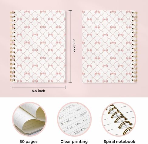 Prey Bow Spiral Notebook ، Preppy Aesthetic Coquette Bow Girls School School Journals للمراهقين ، دفاتر ملاحظات لطيفة للمدرسة ، يوميات Women Girls ، 5.5x8.3 in Kuwait